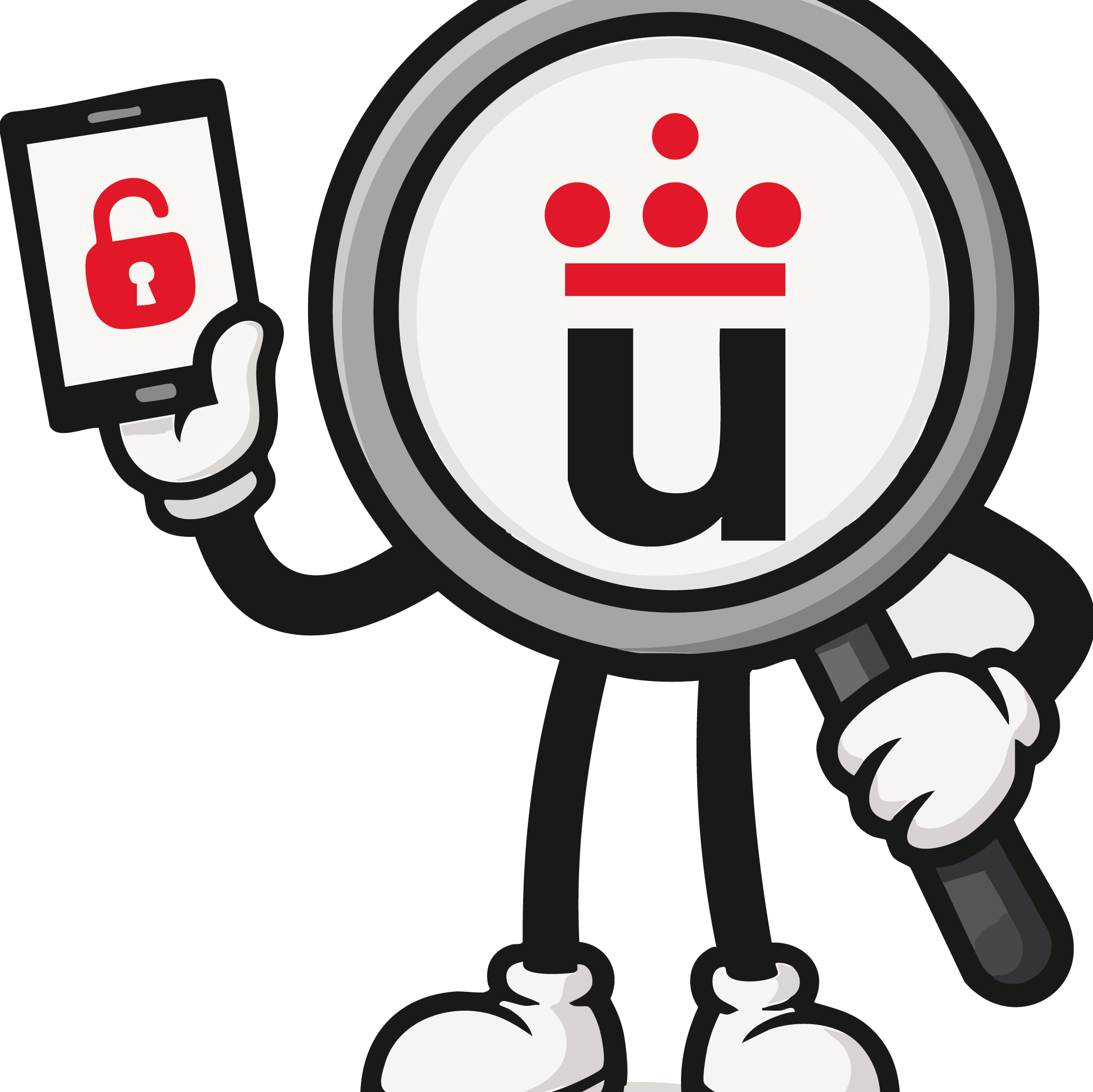 BURJC Digital logo: a toy figure with a magnifying glass